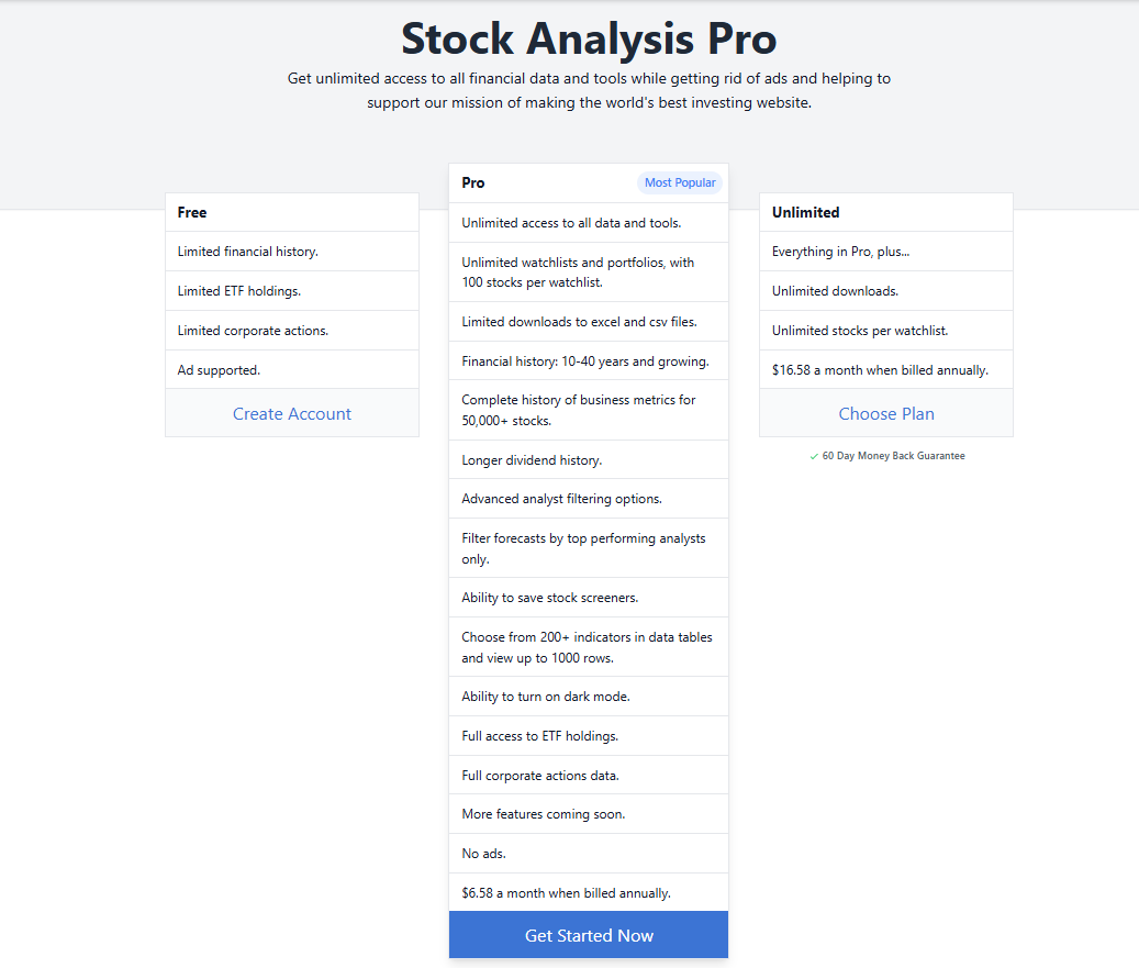 The Stockanalysis account dashboard showing a user's stock watchlist, portfolio summary, and market data.